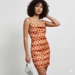 Urban Outfitters - NWT Retro Geometric Cowl Neck Satin Mini Dress - S